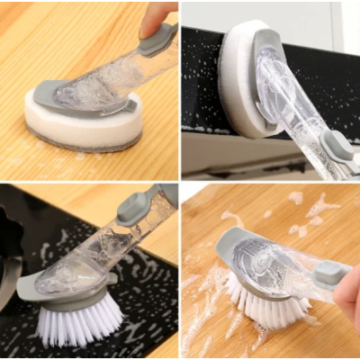 Brosse A Vaisselle avec Distributeur De Savon – Manche Long, 2 Éponges et 1 Brosse De Rechange