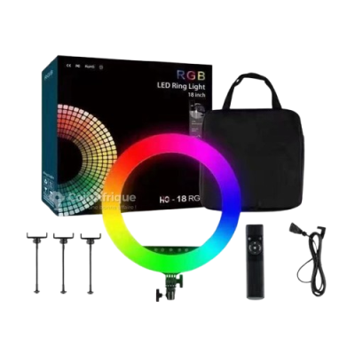 Ring Light HQ-18 RGB Multicolore Avec Réglage De Couleur Et Intensité Pour Smartphone