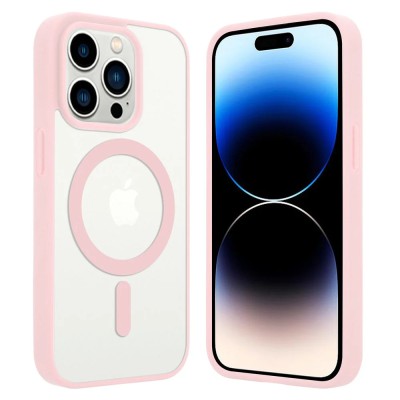 Coque MagSafe Hybride TPU + PC avec Contour Rose Pour iPhone 14 Pro