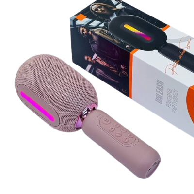 Microphone Bluetooth KMC-300 Rose Portable Sans Fil Avec Haut-Parleur Intégré