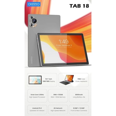 Tablette Oteeto Tab 18 10,1″ – 8 Go RAM / 512 Go, Android 15, incl. Clavier & Étui