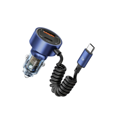 Chargeur Voiture Porodo Aluminium Transparent 60W Double Port Bleu